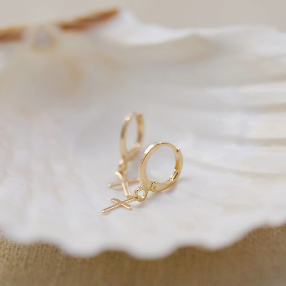 Petite Cross Earrings | 18k Gold Filled - Picture 5 of 9